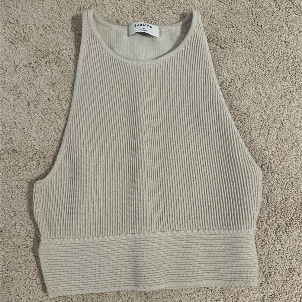 Babaton Ribbed Knit Crop Top in Cream